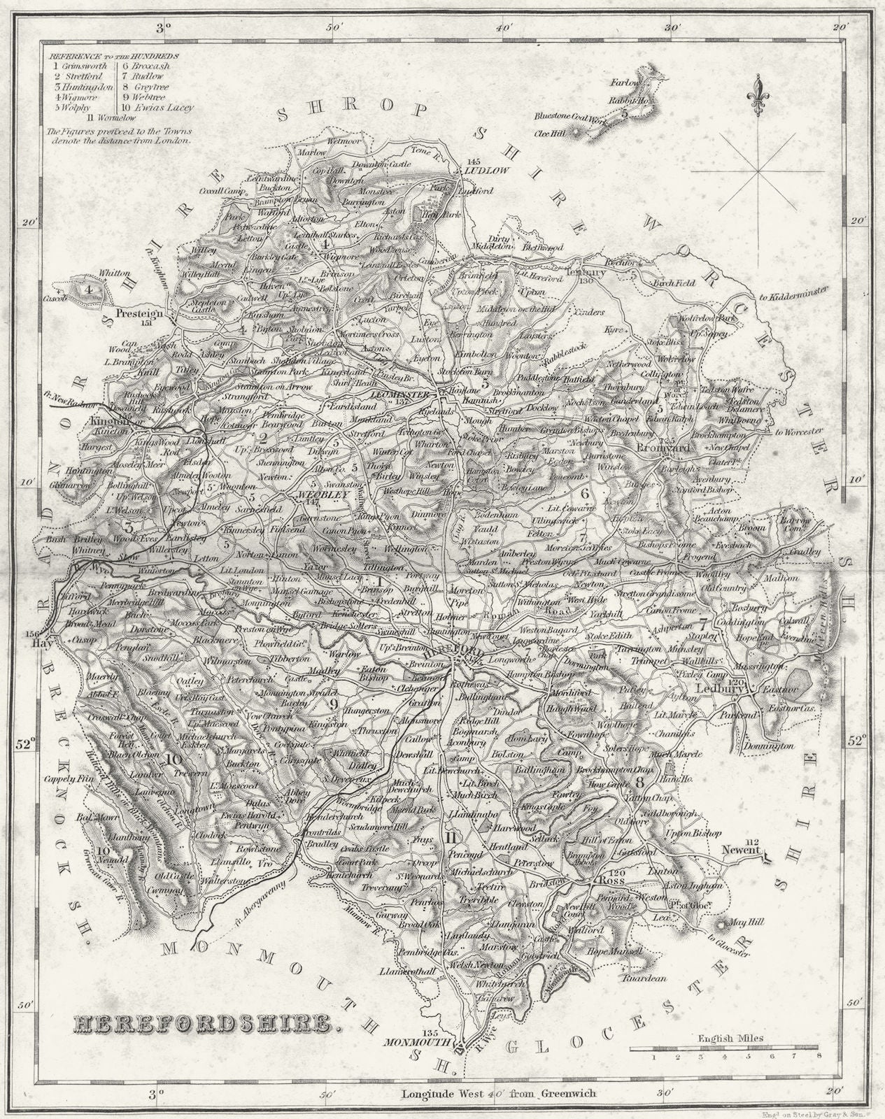 HEREFORD. Herefordshire. Fullarton 1844 old antique vintage map plan chart